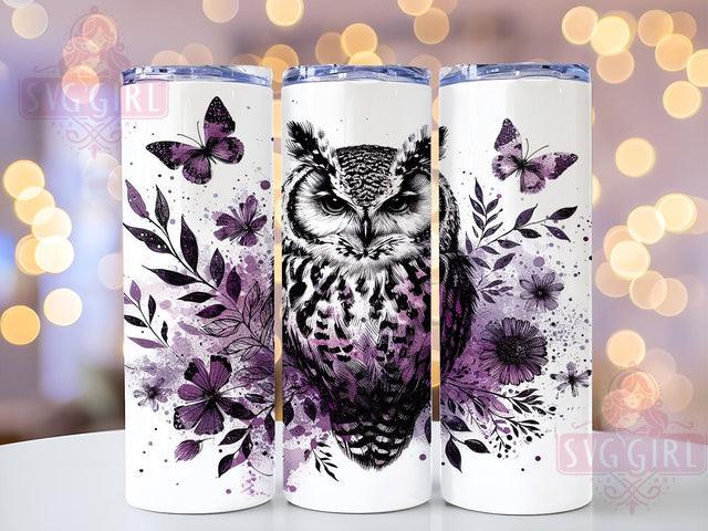 Purple Owl 20oz Tumbler Wrap, Butterfly Design Cup, 20oz Sublimation, Watercolor Drinkware, Nature Lover Gift, Whimsical Owl Art, Colorful Tumbler Sublimation SvggirlplusArt 