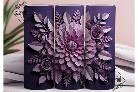 Purple Paper Flowers 20oz Tumbler Wrap Sublimation sassyprint 