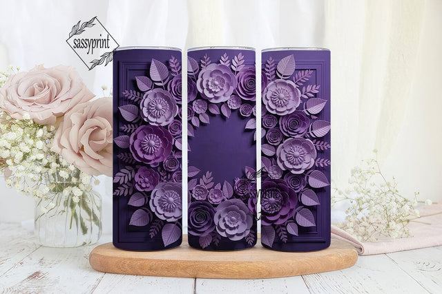 Purple Paper Flowers 20oz Tumbler Wrap Sublimation sassyprint 