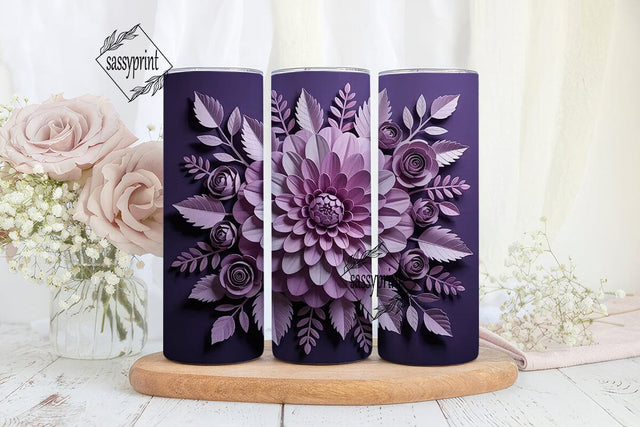 Purple Paper Flowers 20oz Tumbler Wrap Sublimation sassyprint 