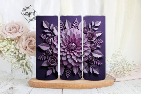 Purple Paper Flowers 20oz Tumbler Wrap Sublimation sassyprint 