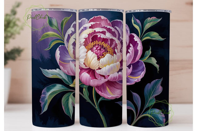 Purple Peony Floral 20oz Tumbler Wrap Sublimation PixelChick 