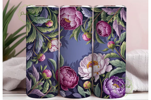 Purple Peony Floral 20oz Tumbler Wrap Sublimation PixelChick 