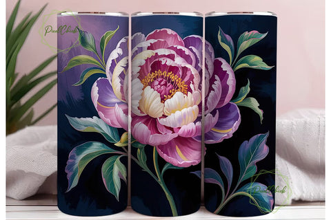 Purple Peony Floral 20oz Tumbler Wrap Sublimation PixelChick 