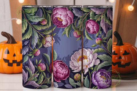 Purple Peony Floral 20oz Tumbler Wrap Sublimation PixelChick 