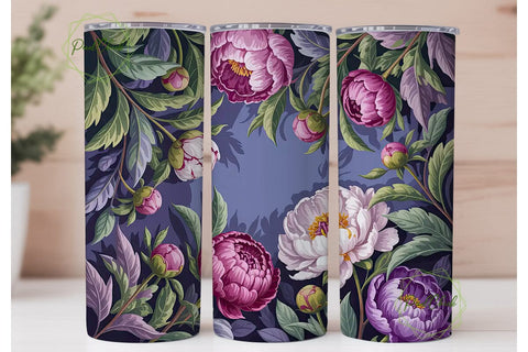 Purple Peony Floral 20oz Tumbler Wrap Sublimation PixelChick 