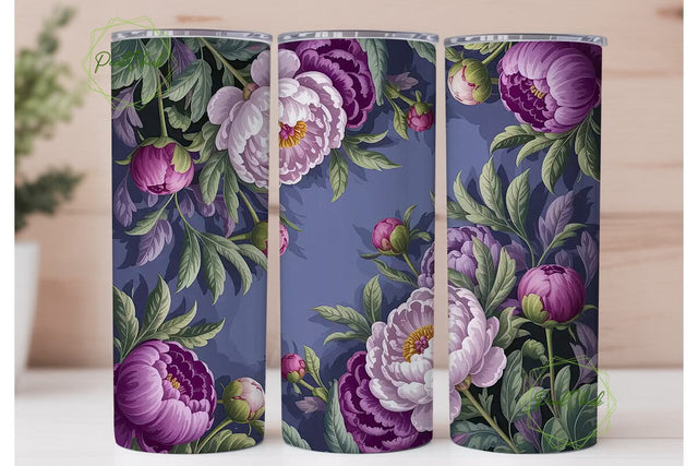 Purple Peony Floral 20oz Tumbler Wrap Sublimation PixelChick 