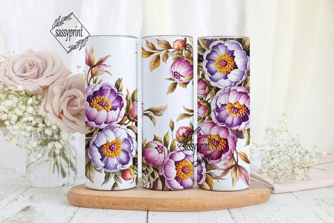 Purple Peony Watercolor 20oz Tumbler Sublimation sassyprint 