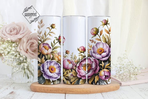 Purple Peony Watercolor 20oz Tumbler Sublimation sassyprint 