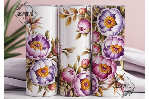 Purple Peony Watercolor 20oz Tumbler Sublimation sassyprint 