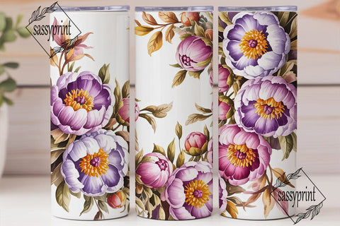 Purple Peony Watercolor 20oz Tumbler Sublimation sassyprint 