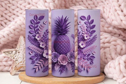 Purple Pineapple Floral 20oz Tumbler Sublimation DesignSVG 