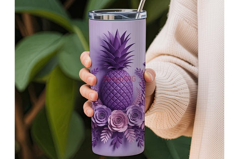 Purple Pineapple Floral 20oz Tumbler Sublimation DesignSVG 