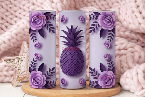 Purple Pineapple Floral 20oz Tumbler Sublimation DesignSVG 