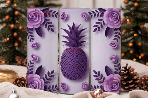 Purple Pineapple Floral 20oz Tumbler Sublimation DesignSVG 
