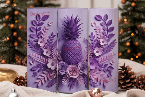 Purple Pineapple Floral 20oz Tumbler Sublimation DesignSVG 