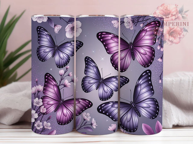 Purple Pink Butterfly Whimsy 20oz Tumbler, Pink Butterfly, Butterfly Design, Whimsical Style, Elegant Nature, 20oz Tumbler Wrap, Sublimation PNG Sublimation Li Zamperini 