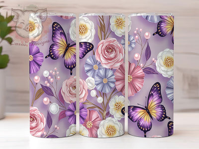 Purple Pink Floral 3D Butterfly Tumbler, Purple Pink Floral Tumbler, 20oz Sublimation Wrap, Butterfly Flower Tumbler, Pastel Butterfly Tumbler, Floral Tumbler PNG, Sublimation Tumbler Sublimation Lara' s Designs 