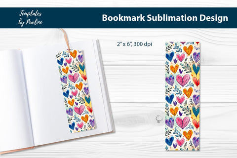 Purple Pink Orange Heart Printable Bookmark Sublimation Sublimation Templates by Pauline 