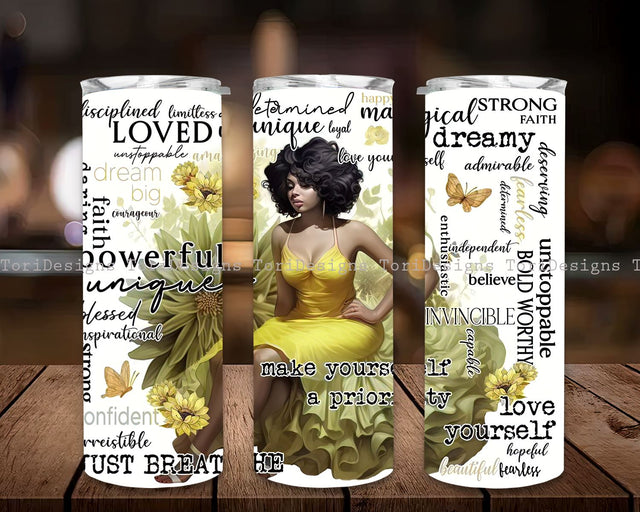 Purple Positive Affirmations 20 oz Skinny Tumbler Black woman Sublimation Design, Digital PNG, Inspirational Butterfly Tumbler Sublimation ToriDesigns 