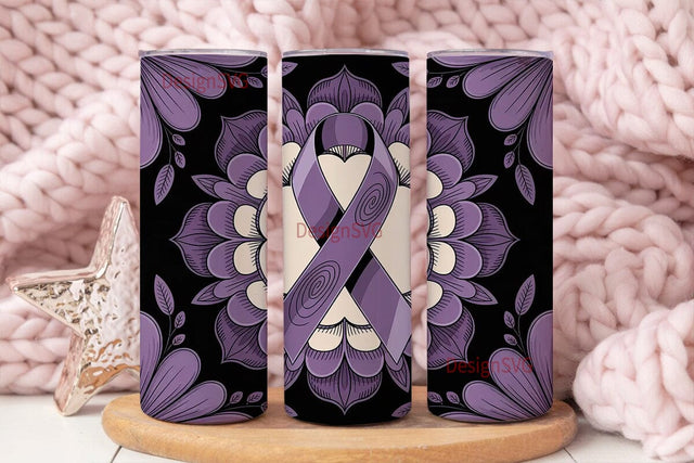 Purple Ribbon Awareness Tumbler Wrap Sublimation DesignSVG 