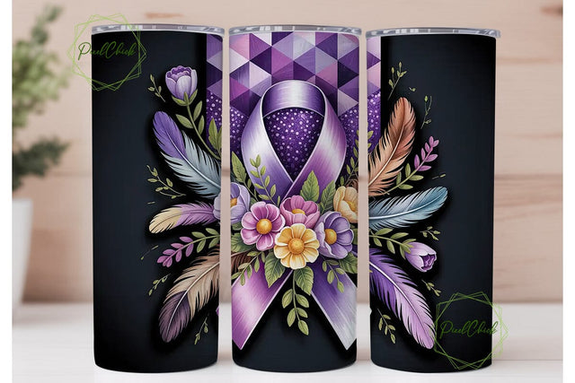 Purple Ribbon Awareness Tumbler Wrap Sublimation PixelChick 
