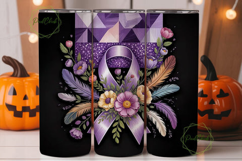 Purple Ribbon Awareness Tumbler Wrap Sublimation PixelChick 