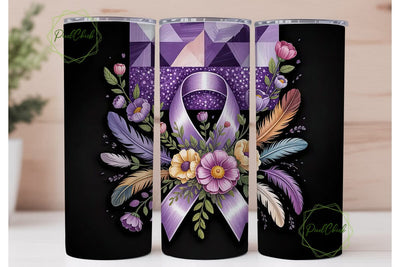 Purple Ribbon Awareness Tumbler Wrap Sublimation PixelChick 