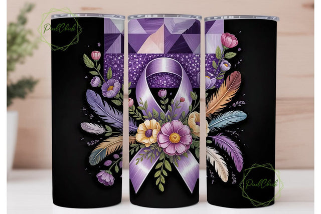 Purple Ribbon Awareness Tumbler Wrap Sublimation PixelChick 