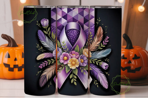 Purple Ribbon Awareness Tumbler Wrap Sublimation PixelChick 