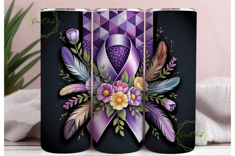 Purple Ribbon Awareness Tumbler Wrap Sublimation PixelChick 
