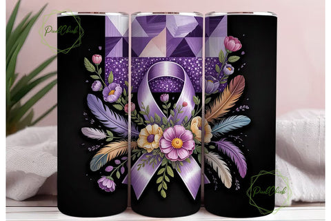 Purple Ribbon Awareness Tumbler Wrap Sublimation PixelChick 