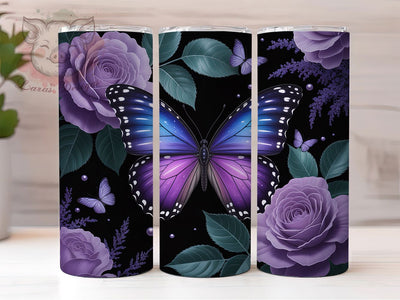Purple Rose Butterfly Tumbler, Roses Tumbler, Elegant 20oz Wrap, Sublimation Design, Stylish Gift Idea, Butterfly Floral Wrap, Purple Rose Tumbler Sublimation Lara' s Designs 