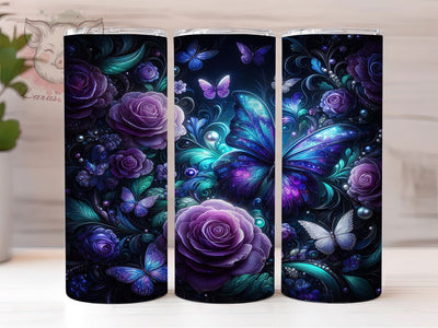 Purple Rose Butterfly Tumbler, Roses Tumbler, Elegant 20oz Wrap, Sublimation Design, Stylish Gift Idea, Butterfly Floral Wrap, Purple Rose Tumbler Sublimation Lara' s Designs 