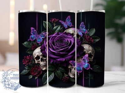 Purple Rose Gothic 20oz Tumbler Wrap, Purple Theme, Rose Motif, Gothic Style, Dark Elegance, Mystical Charm, Skinny Tumbler, Sublimation PNG Sublimation ToriDesigns 