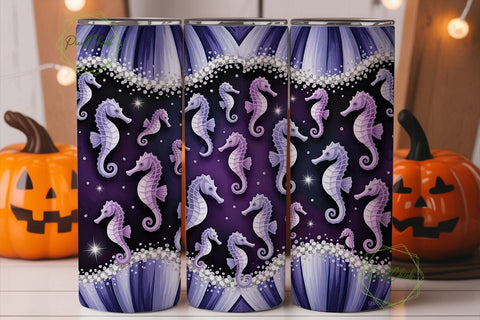 Purple Seahorse Glitter 20oz Tumbler Sublimation PixelChick 