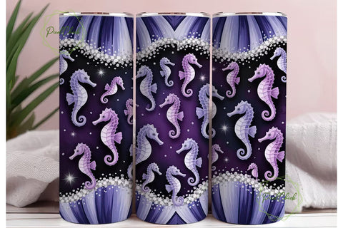 Purple Seahorse Glitter 20oz Tumbler Sublimation PixelChick 