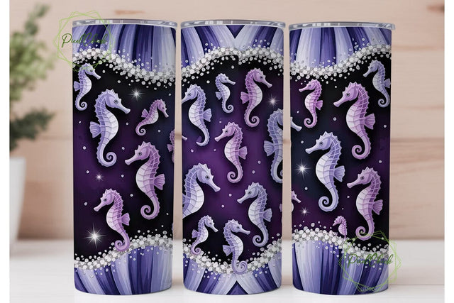 Purple Seahorse Glitter 20oz Tumbler Sublimation PixelChick 