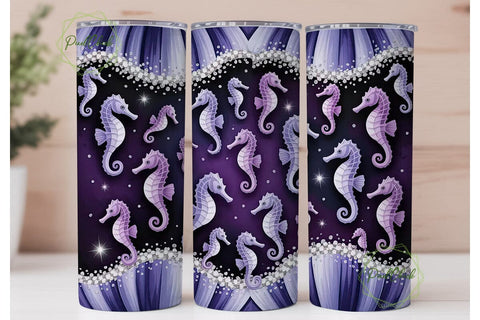 Purple Seahorse Glitter 20oz Tumbler Sublimation PixelChick 
