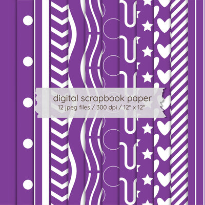 Purple Seamless Pattern Digital Paper Pack | 12 Printable 12x12 JPEG Scrapbook Papers | 300 DPI Digital Pattern LKM DigiDesigns 
