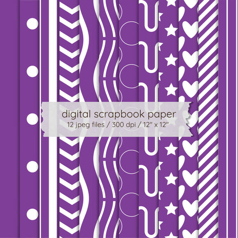 Purple Seamless Pattern Digital Paper Pack | 12 Printable 12x12 JPEG Scrapbook Papers | 300 DPI Digital Pattern LKM DigiDesigns 