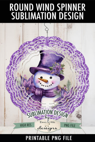 Purple Snowman Wind Spinner Sublimation Design | Round Snowman Sublimation Design Sublimation Ewe-N-Me Designs 