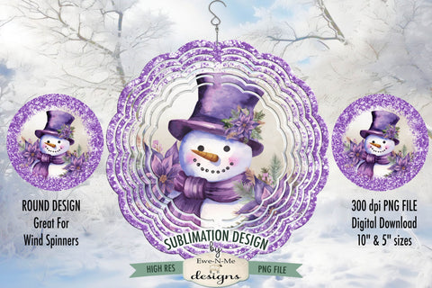 Purple Snowman Wind Spinner Sublimation Design | Round Snowman Sublimation Design Sublimation Ewe-N-Me Designs 