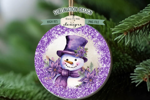 Purple Snowman Wind Spinner Sublimation Design | Round Snowman Sublimation Design Sublimation Ewe-N-Me Designs 