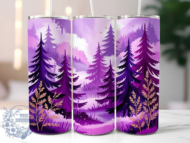 Purple Snowy Winter Forest Tumbler, Christmas Tree Scene, Winter Forest Tumbler, 20Oz Wrap Design, Christmas Sublimation, Purple Holiday Art, Snowy Forest Theme Sublimation ToriDesigns 