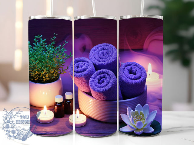 Purple Spa Relaxation Self Care Tumbler, Purple Spa Cup, Self Care Drinkware, 20Oz Sublimation Wrap, Wellness Gift Idea, Zen Spa Design, Aromatherapy Lover Mug Sublimation ToriDesigns 