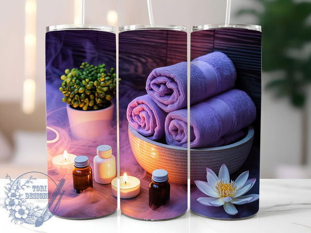 Purple Spa Relaxation Self Care Tumbler, Purple Spa Cup, Self Care Drinkware, 20Oz Sublimation Wrap, Wellness Gift Idea, Zen Spa Design, Aromatherapy Lover Mug Sublimation ToriDesigns 