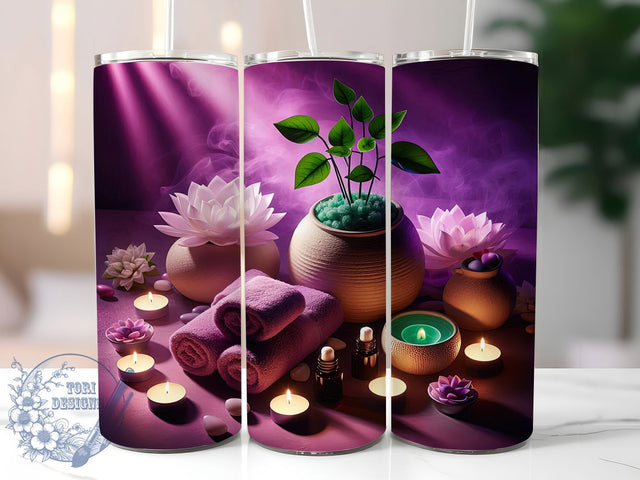 Purple Spa Relaxation Self Care Tumbler, Purple Spa Cup, Self Care Drinkware, 20Oz Sublimation Wrap, Wellness Gift Idea, Zen Spa Design, Aromatherapy Lover Mug Sublimation ToriDesigns 
