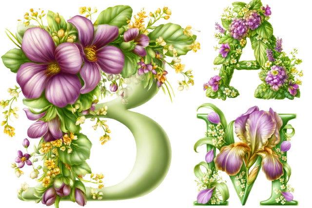 Purple Spring Flower Alphabet PNG Bundle Sublimation SVGArt 