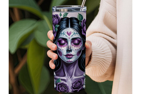 Purple Sugar Skull 20oz Tumbler Wrap Sublimation DesignSVG 